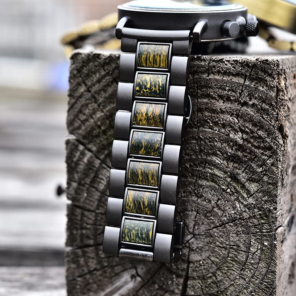 2win Engraved Wooden Watch Stylish Green Dial Design Personalized Wood Watches for Men Husband Boyfriend Fiancé Dad Customized Anniversary Birthday 2win