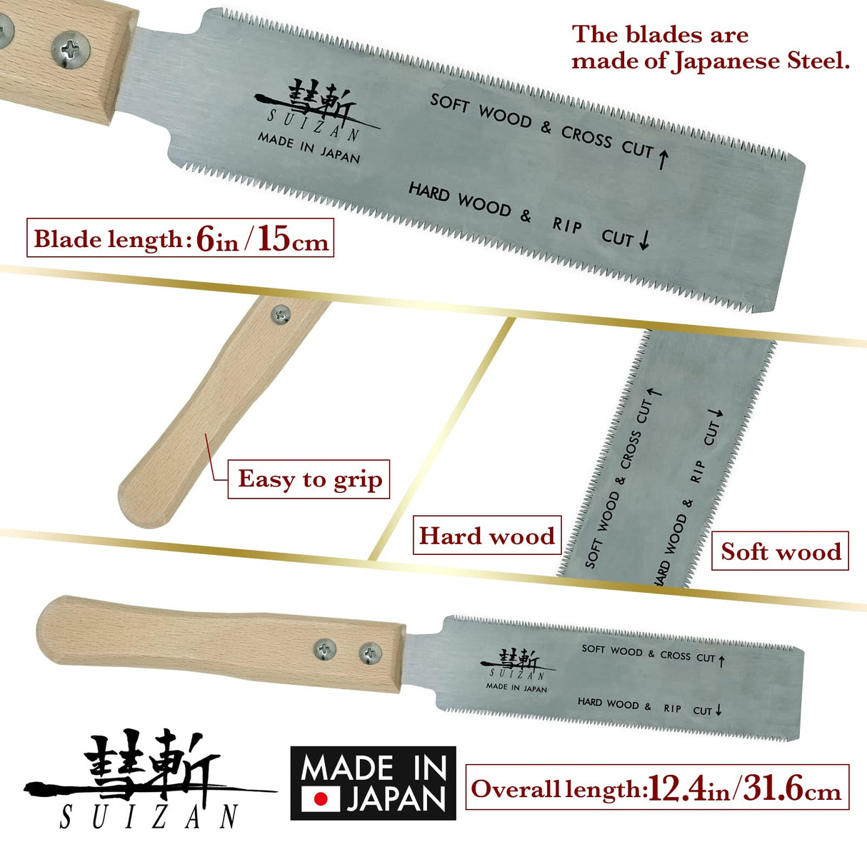 SUIZAN Japanese Pull Saw Ryoba 6 Inch Replaceable Small Hand Saw Flexible Flush Cut Trim Saw for Hardwood and Softwood Woodworking Tools SUIZAN