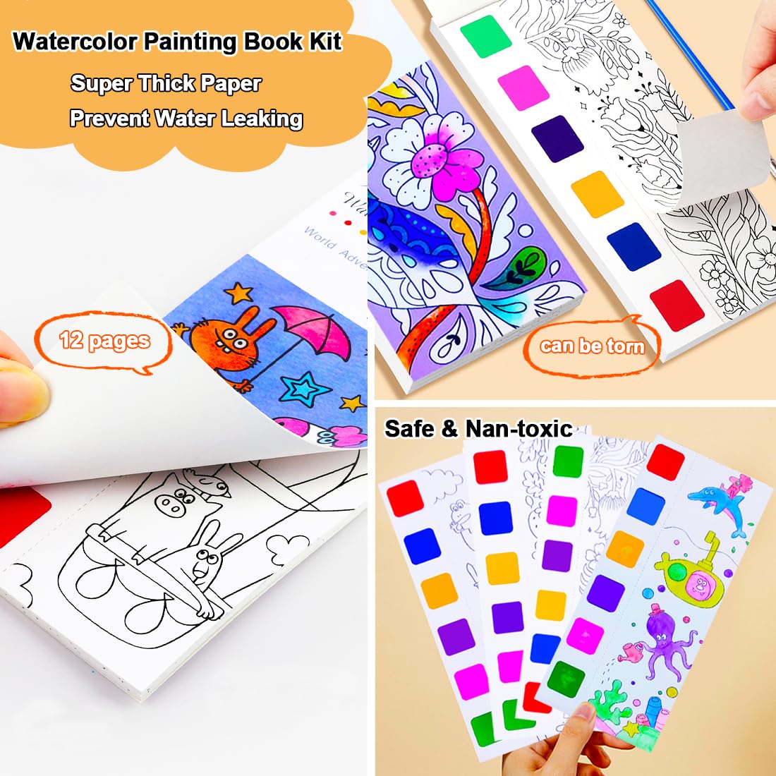 JUNQIU Watercolor Coloring Books for Kids Ages 4-8, Pocket Watercolor  Painting Book for Toddlers, Arts and Crafts for Girls Boys, Water Colors  Paint