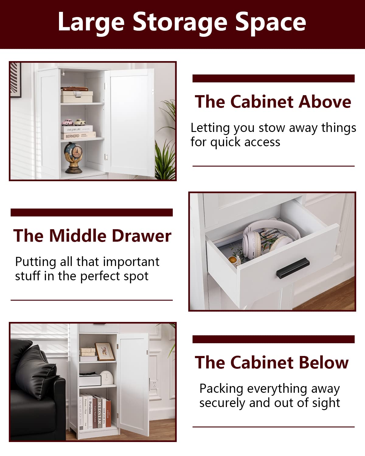 WEENFON Bathroom Storage Cabinet with 2 Doors & 1 Drawer, Tall Bathroom Cabinet with 6 Shelves, for Bathroom, Living Room, Kitchen, White WEENFON