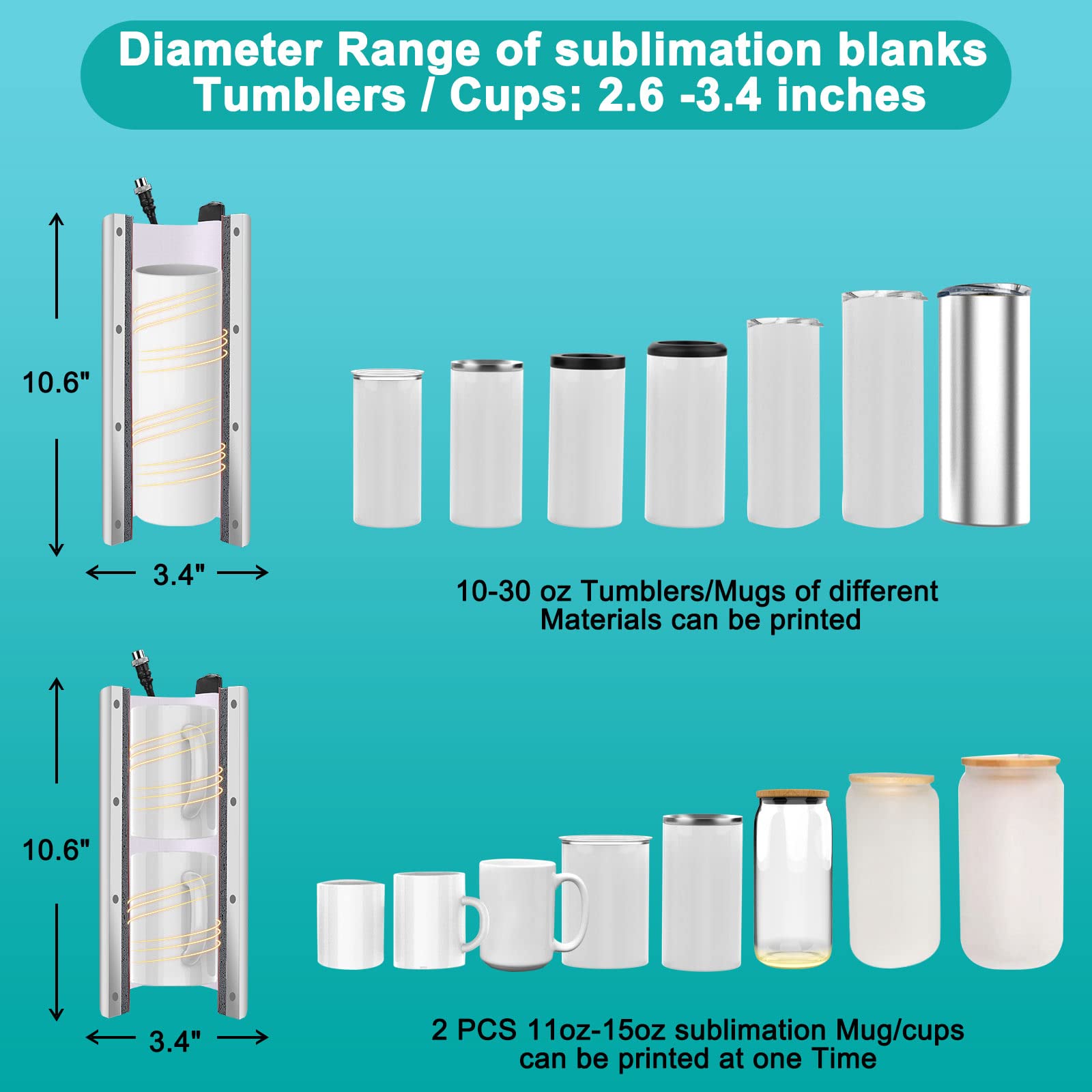 Gymolo Upgraded 30oz Tumbler Mug Heat Press Machine Green with 4 Memory Models for 10oz-30oz Sublimation Blanks Skinny Tumblers DIY Presser Mug - WoodArtSupply