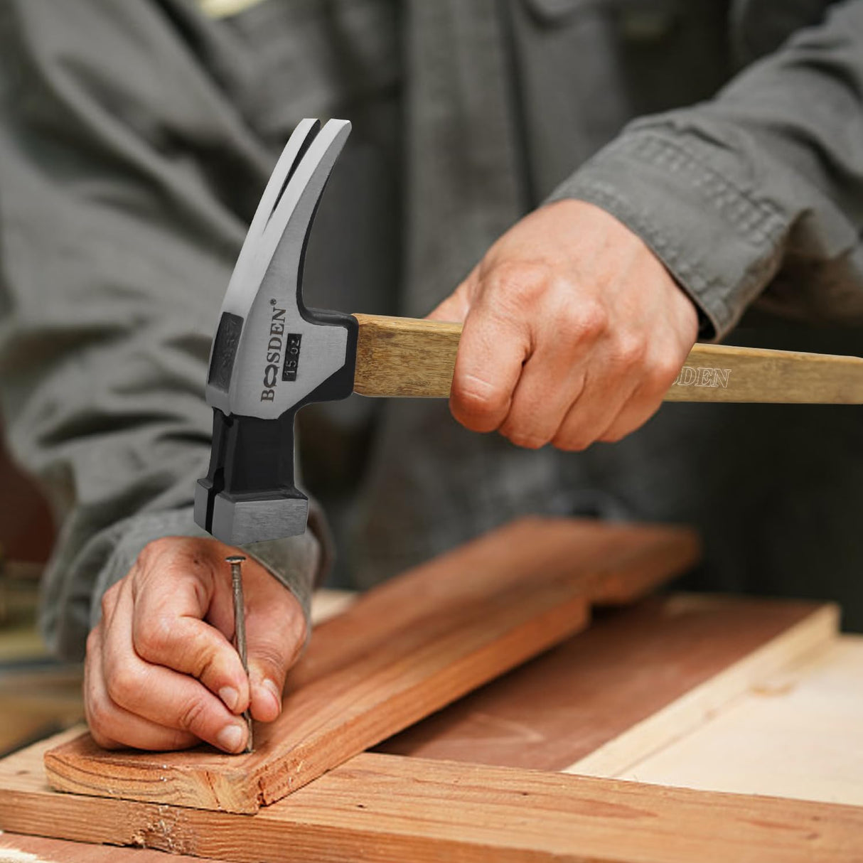 Claw Hammer, BOOSDEN 15 oz Hammer, Framing Hammer with Milled-Faced Steel Head, Carpenter Hammer with Bamboo Handle and Scale, Nailing Hammer with BOOSDEN