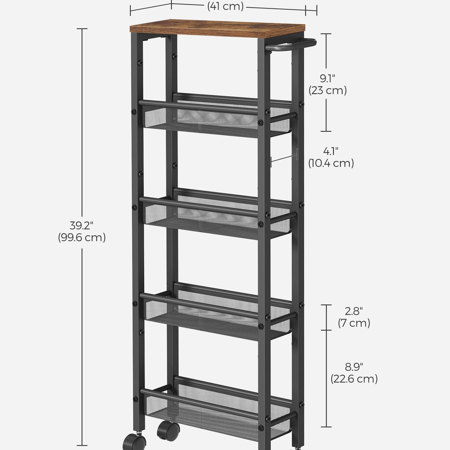 VASAGLE Slim Rolling Cart, 5-Tier Storage Cart, Narrow Cart with Handle, 5.1 Inches Deep, Metal Frame, for Kitchen, Dining Room, Living Room, Home VASAGLE