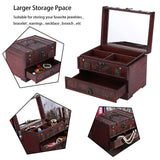 Wooden Jewelry Box with Mirror, Classical Wood Jewlery Box Jewelery Storage Box Case Holder Jewellery Chest Organizer with Drawer Mom Gifts Mothers Brokimis