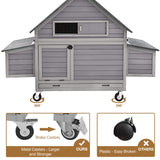 Chicken Coop Poultry Cage on Wheels Outdoor Duck Coop Wooden Hen House with Large Nesting Box, Movable GUTINNEEN