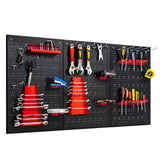 Goplus Pegboard Wall Organizer, 4ft Metal Garage Pegboard Tool Organizer w/3 Pegboards, Drill Bit Rack, Wrench Rack, Hooks Accessories, Wall-Mounted Goplus