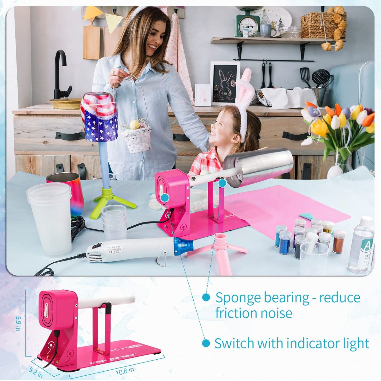 LFSUM Cup Turner for Crafts Tumbler,Tumbler Cup Spinner,Glitter Powder,Epoxy Resin kit for Tumblers for Beginners with Epoxy and Heat Gun (Pink) LFSUM