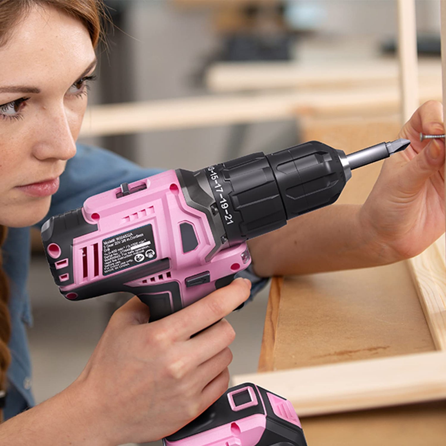 WORKPRO Pink Cordless 20V Lithium-ion Drill Driver Set, 1 Battery, Charger and Storage Bag Included - Pink Ribbon WORKPRO