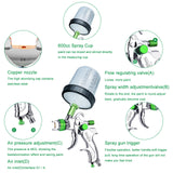 ROIKETU HVLP Paint Sprayer with 10pcs 600ML Mixing Quick Cup,Spray Paint Gun Set Contain 3 Nozzles 1.4/1.7/2mm &Pressure Gauge for Car ROIKETU