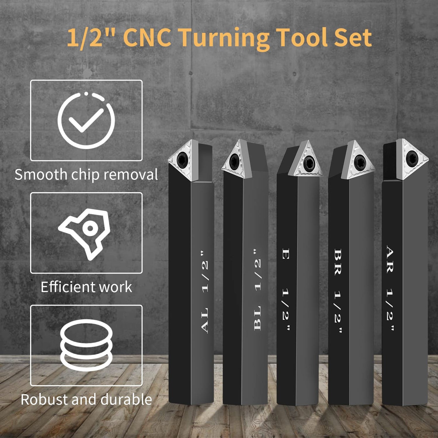 HAowosi Metal Lathe Cutting Tools,5 Sets of 1/2" Carbide Metal Cutting Tool Bits Kit,Indexable Lathe Turning Tool,Carbide Lathe Tools For Metal HAowosi