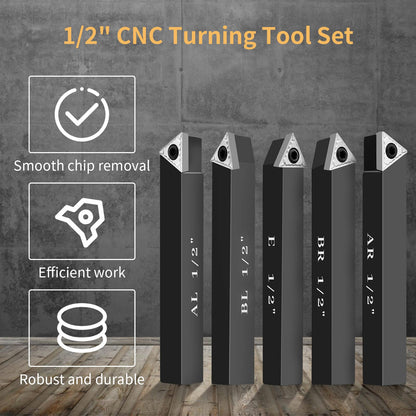 HAowosi Metal Lathe Cutting Tools,5 Sets of 1/2" Carbide Metal Cutting Tool Bits Kit,Indexable Lathe Turning Tool,Carbide Lathe Tools For Metal - WoodArtSupply