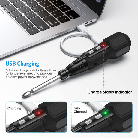 AMIR Electric Screwdriver Cordless, Rechargeable Power Screwdrivers Set, Portable Automatic Home Repair Tool Kit with LED Lights and USB Cable AMIR