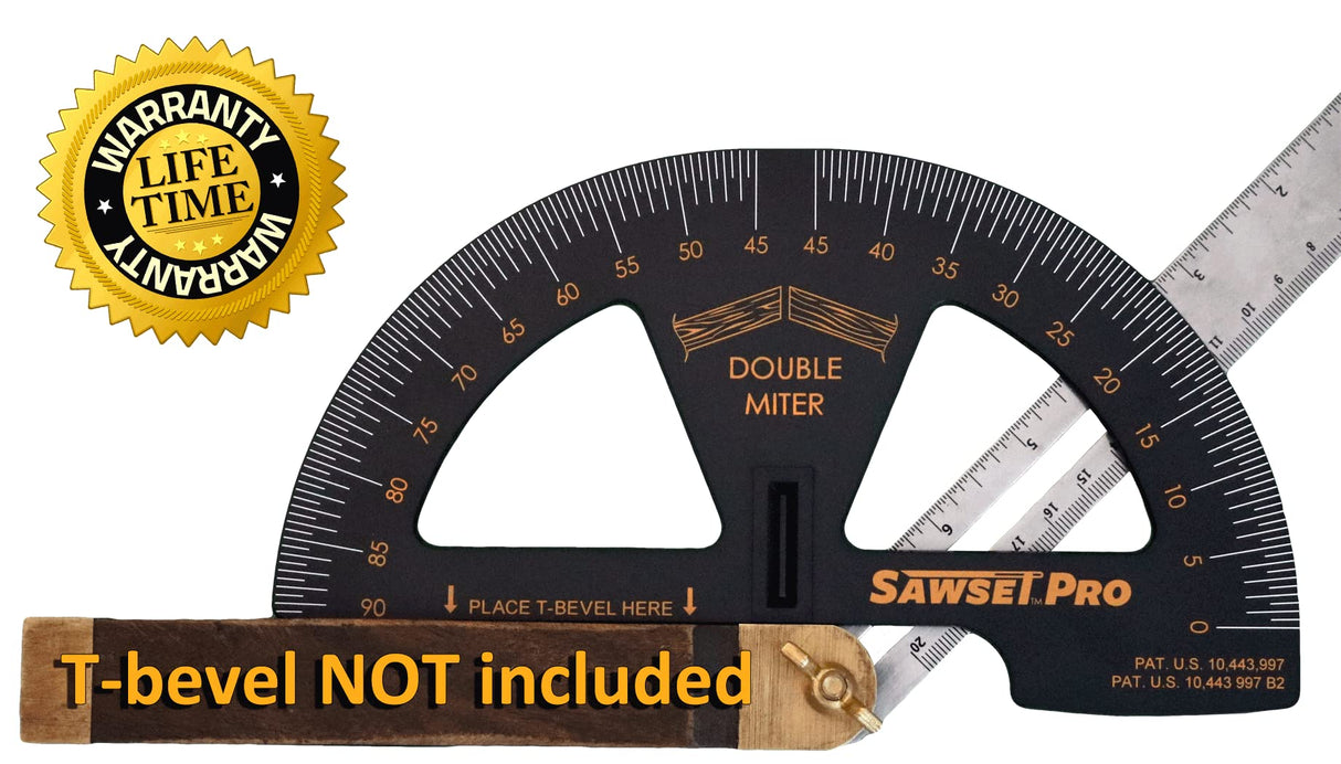 Sawset Miter Saw Protractor SAWSET PRO. Patented No Math Scales. Large Scales are The Key to Accuracy. In Size Matters! In ABS Plastic. Sawset
