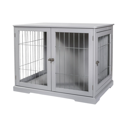 TRIXIE 29.5" Indoor Dog Crate, Wooden Crate Table for Dogs Up to 25 lb, Small Dog Kennel, Perfect in Any Room, Gray - WoodArtSupply