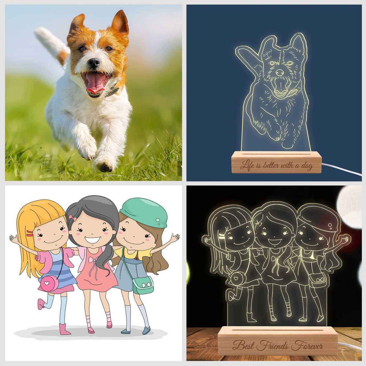 Uoffice5 Custom 3D Photo Lamp Personalized Picture Night Light with Wood Base Customized Portrait Illusion Light Engraved Anniversary Valentine's Day Uoffice5