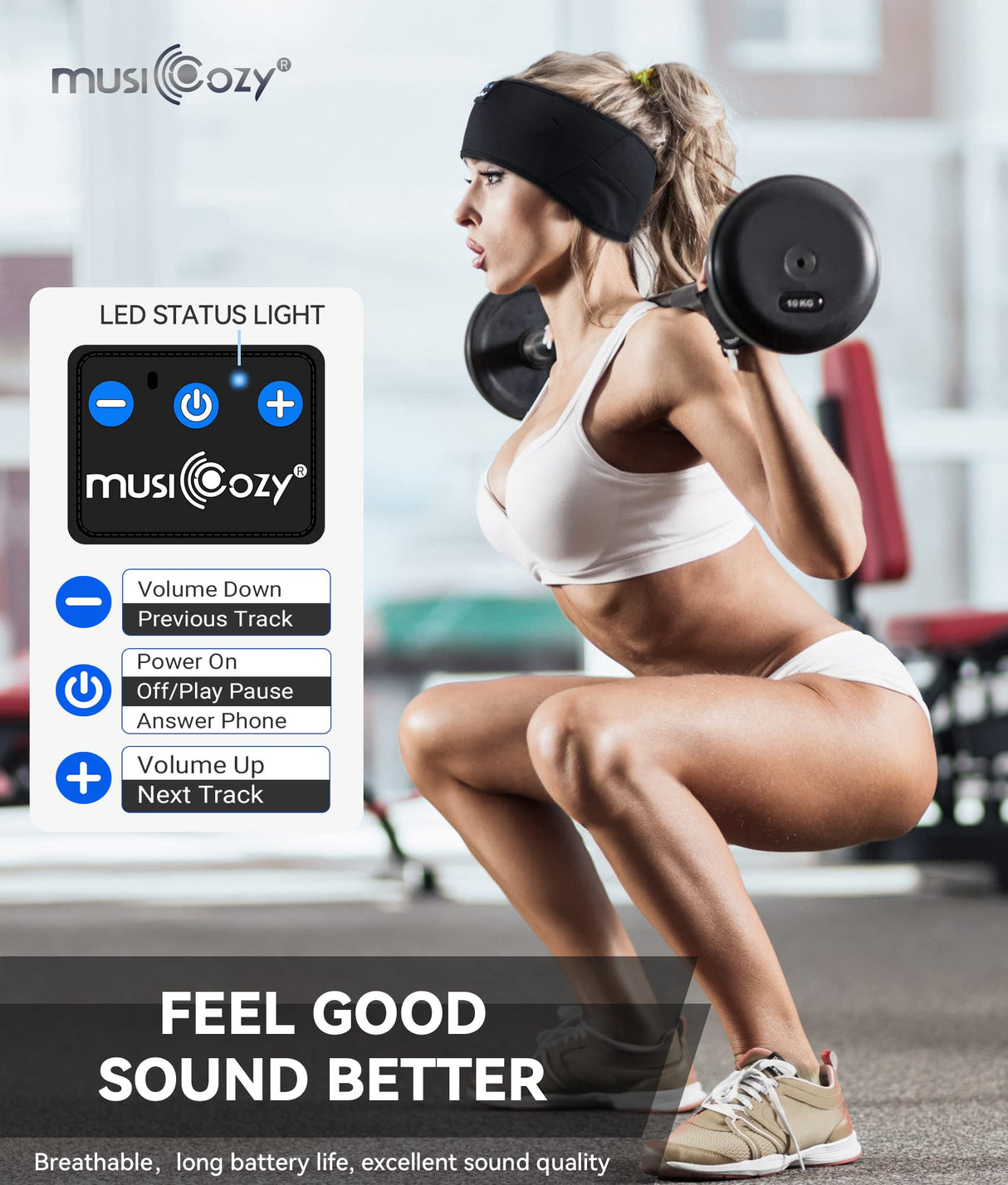 MUSICOZY Sleep Headphones Bluetooth 5.2 Headband, Sports Wireless Earphones Sweat Resistant Earbuds with Ultra-Thin HD Stereo Speaker for Workout MUSICOZY