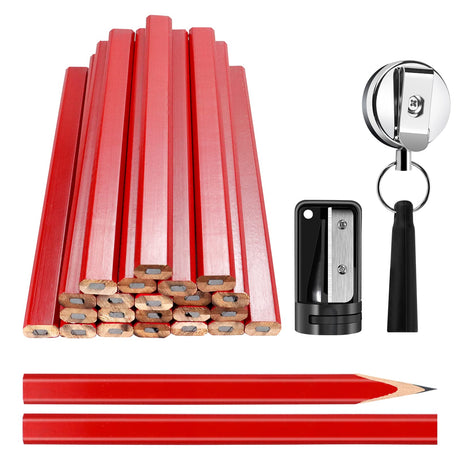 Rcybeo Carpenter Pencils 24pcs Construction Pencil 7 Inches Flat Black Carpenter Pencil with Pencil Sharpener Retractable Carpenter Pencil Holders Rcybeo