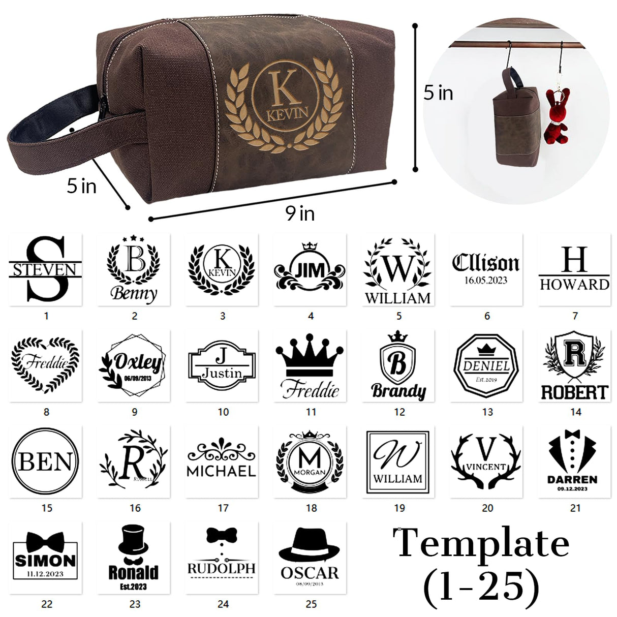 xrlsg Personalized Toiletry Bag for Men Custom Laser Engraved Travel Organizer Kit with Name Monogrammed Gift for Husband Boyfriend Dad xrlsg