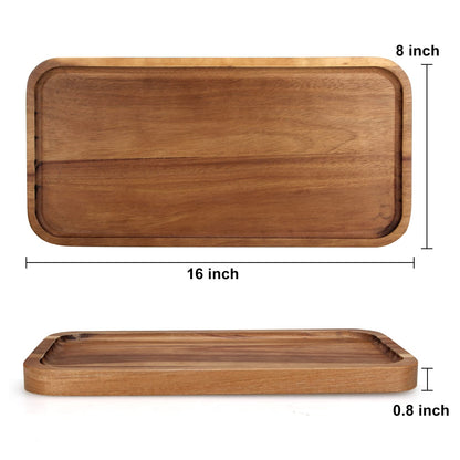 2 Pcs Rectangular Wooden Platters for Food Party Appetizer Fruit Serving Tray for Decor 16" x 8" Large Acacia Wood Cheese Charcuterie Board Rectangle