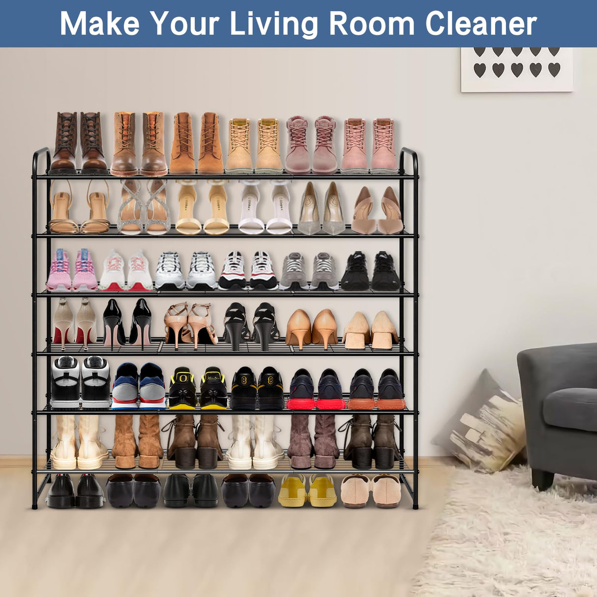 KEETDY Large Shoe Rack 6 Tier Organizer Tall Metal Shoe Organizer for Entryway Bedroom Floor Garage, Wide Shoe Shelf Storage Fits 42 Pairs Men KEETDY