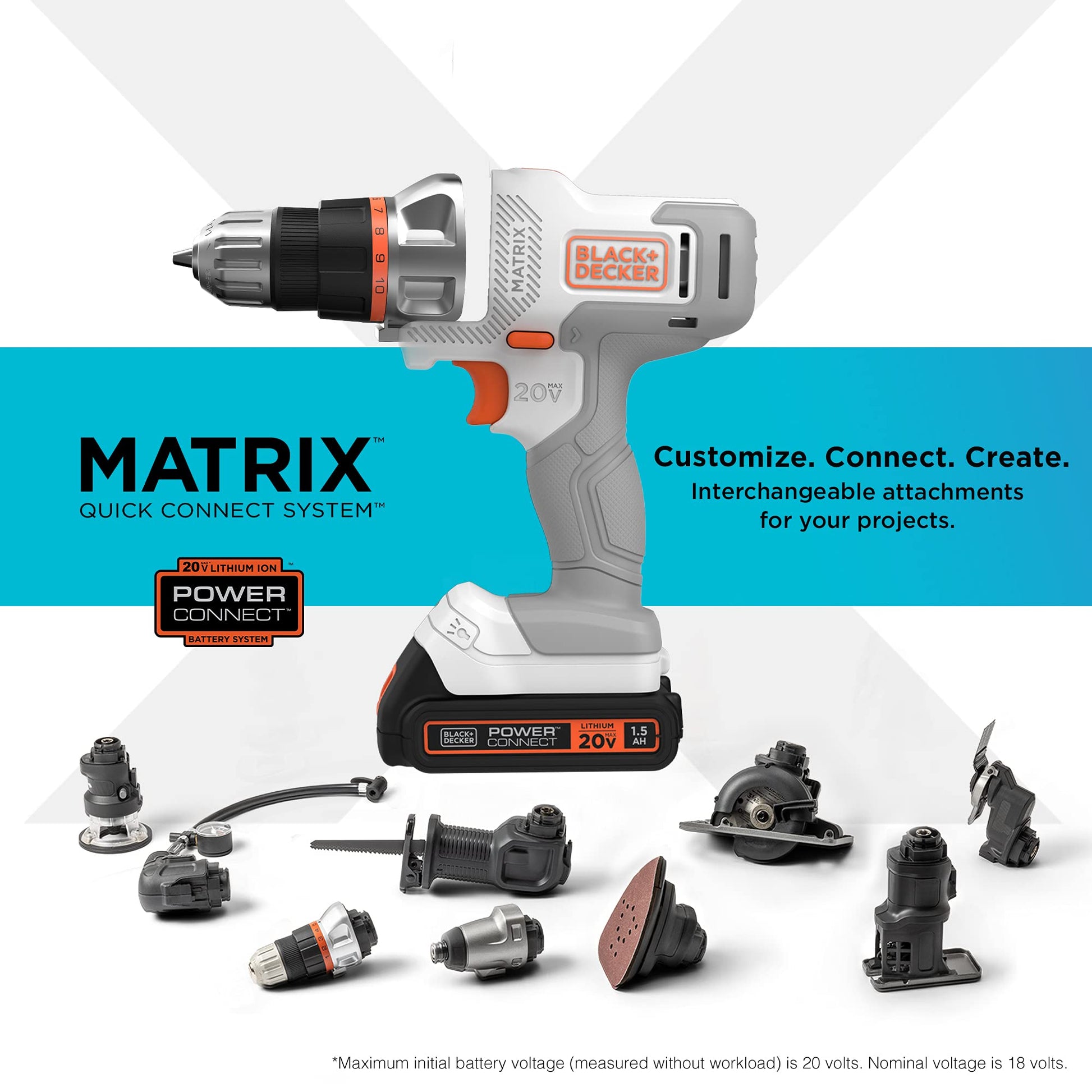 BLACK+DECKER 20V MAX Matrix Cordless Drill/Driver Kit, White (BDCDMT120WC1FF) - WoodArtSupply