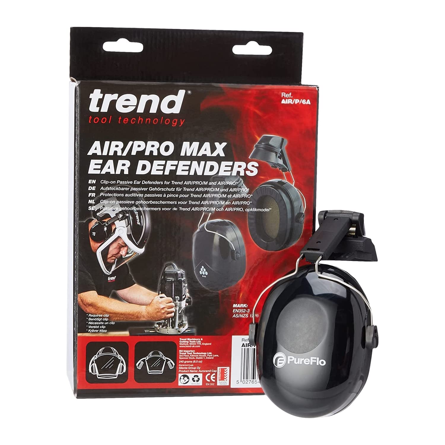 Trend Airshield Pro Full Air Circulating Face Shield w/ Ear Defenders - Complete Face and Hearing Protection Pack, AIR/PRO/D2 TREND