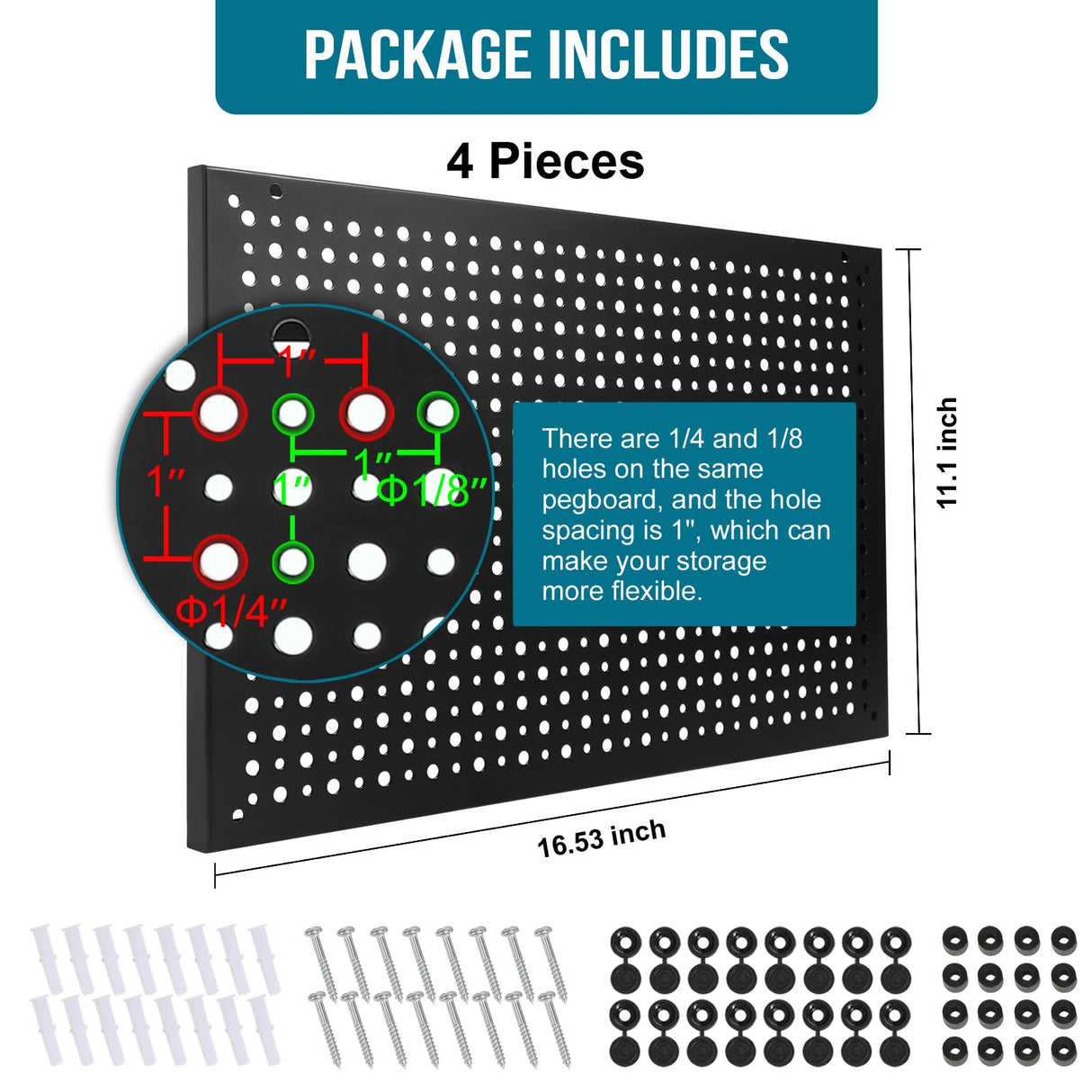 Daanxw Pegboard Rack Garage Storage Steel Horizontal Peg Board Pack,Steel Pegboard Heavy Duty- 4 Pack Metal Peg Board Tool Organization Panels Daanxw