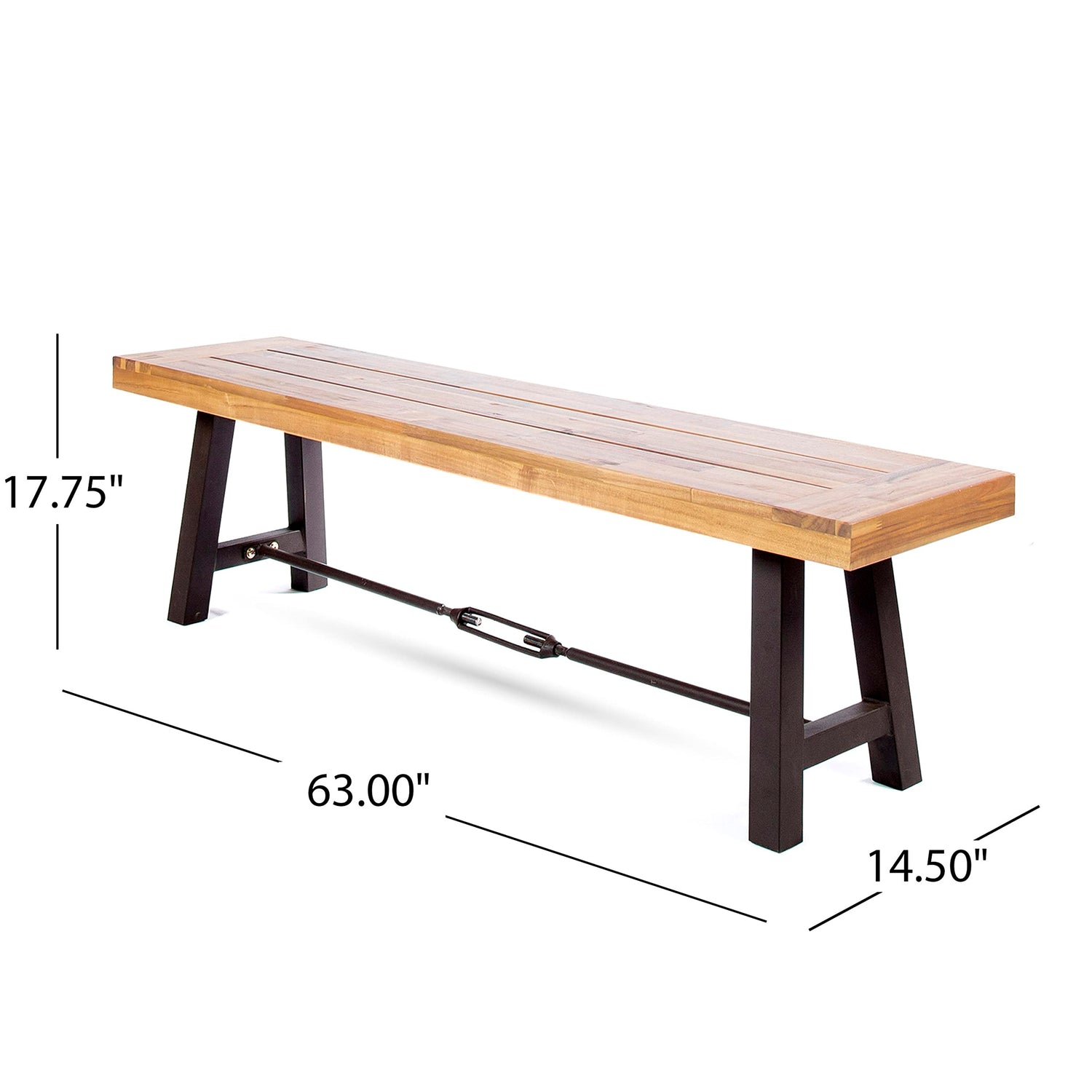Christopher Knight Home Catriona Outdoor Acacia Wood Bench with Metal Accents, Teak Finish / Rustic Metal 14. 50 x 63 x 17. 75 inches Christopher Knight Home