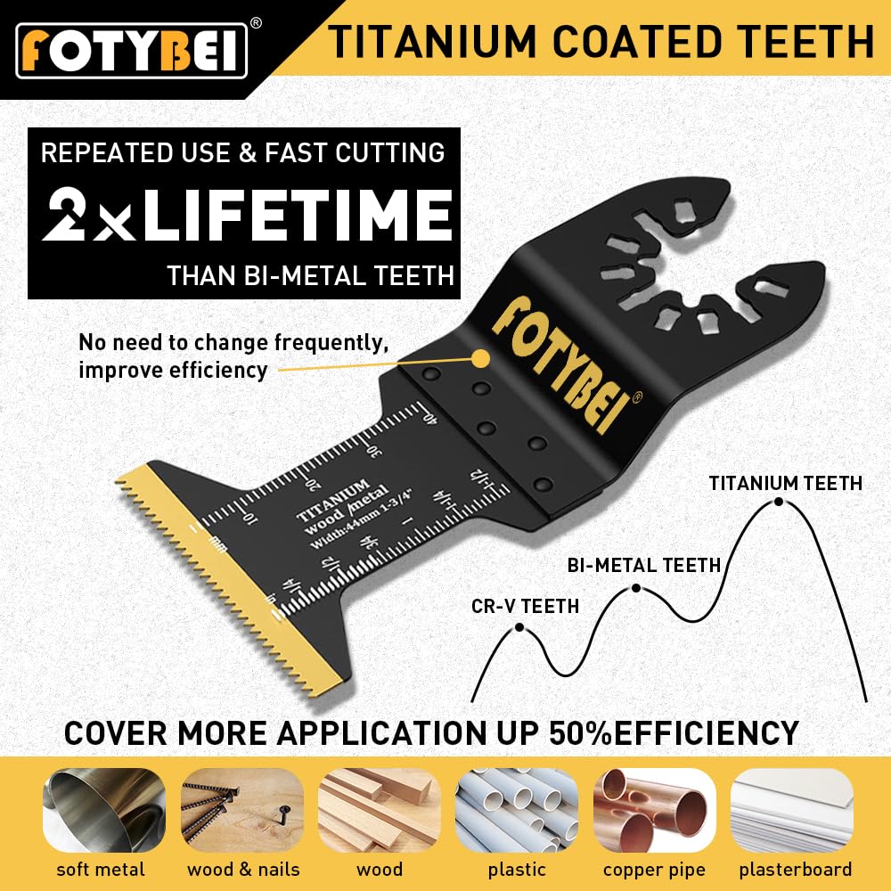 FOTYBEI 5PCS Titanium Oscillating Multi Tool Blades, Oscillating Saw Blades for Wood Metal Plastic Nails Cutting, Fit Dewalt Bosch Milwaukee Makita - WoodArtSupply