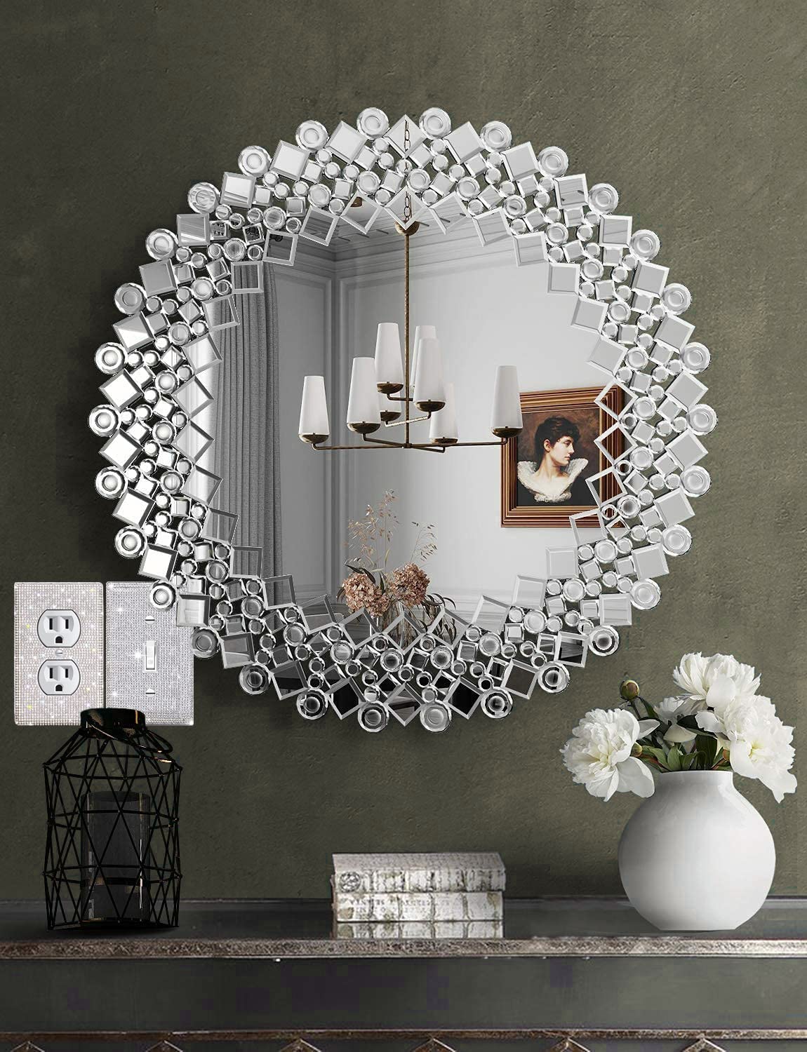 4 Pack Silver Shiny Rhinestones Wall Plates Bling Light Switch Cover Plate Crystal Decorative Diamond Outlet Covers Durable Switch Covers Decor for DOPHZEEY