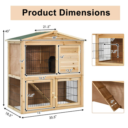 Tangkula Wood Chicken Coop and Rabbit Hutch, Indoor Outdoor Bunny Hutch with Ramp & Run, Hen Guinea Pig Cage with Waterproof Roof Ventilation Door, - WoodArtSupply