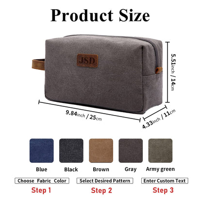 ELULAE Personalized Toiletry Bag for Men, Custom Laser Engraved Canvas Shaving Dopp Kit Toiletry Bag Leather Canvas Dopp Kit For Travel, Gift for - WoodArtSupply