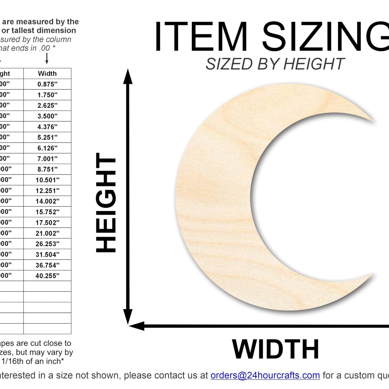 Unfinished Wood Crescent Moon Shape | DIY Celestial Night Sky Craft Cutout | Up to 36" 14" / 1/2" 24 Hour Crafts