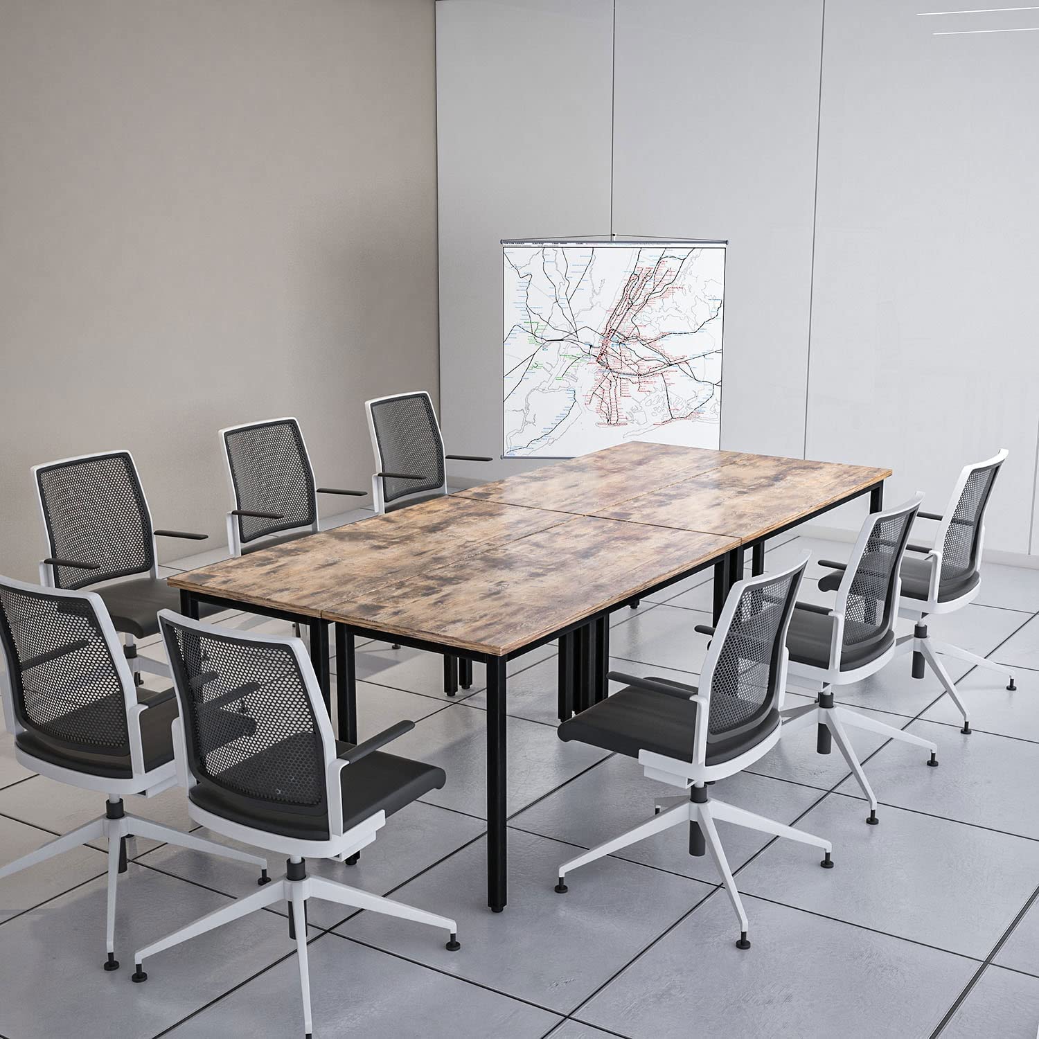 Bonzy Home Conference Tables 9ft Office Computer Desk for Meeting Room Study Writing Printer Podcast Table Save Space Design for 10 People Rustic Bonzy Home