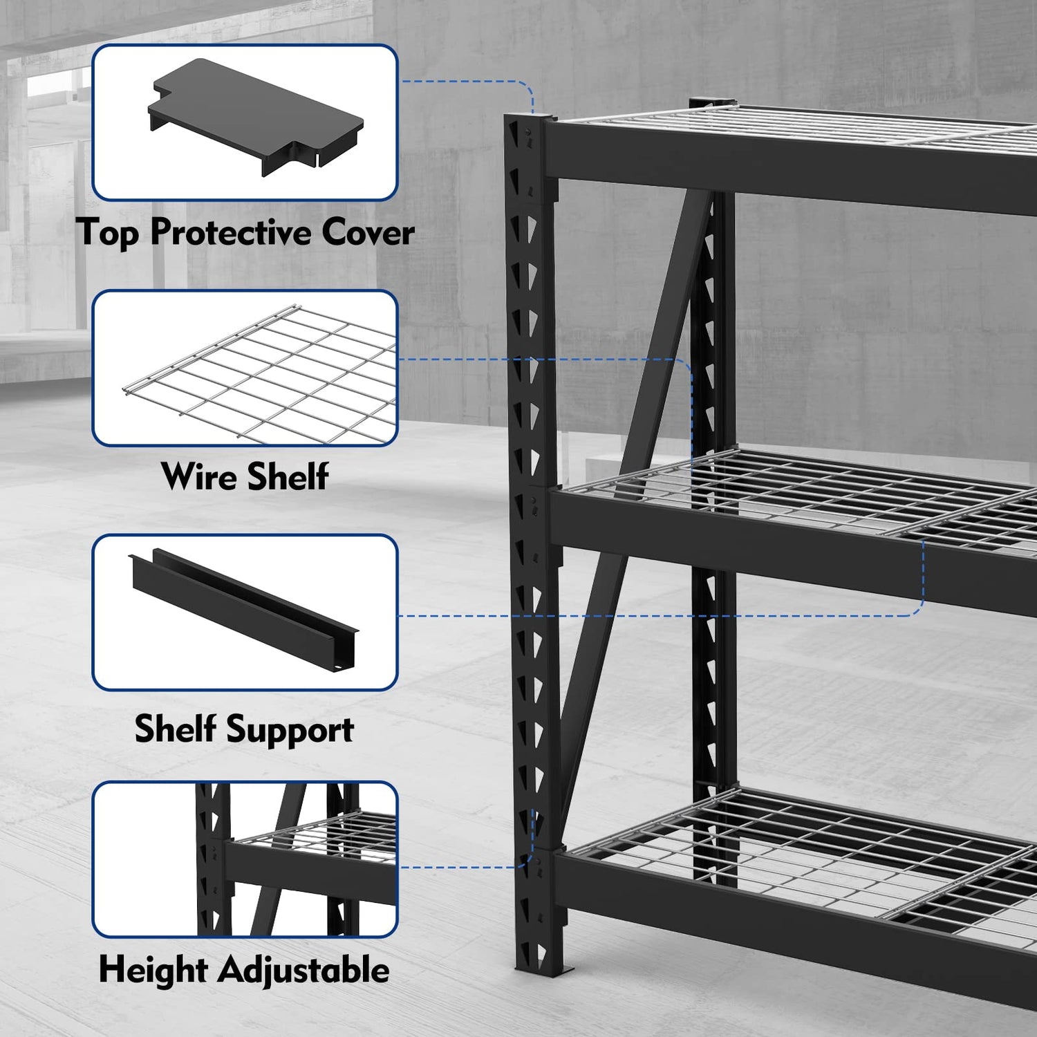 WORKPRO 3-Tier Garage Shelving Unit, Heavy Duty 5400 LBS Load Capacity, Metal Storage Rack, 50”W x 18”D x 47”H Height Adjustable, Industrial Shelving WORKPRO