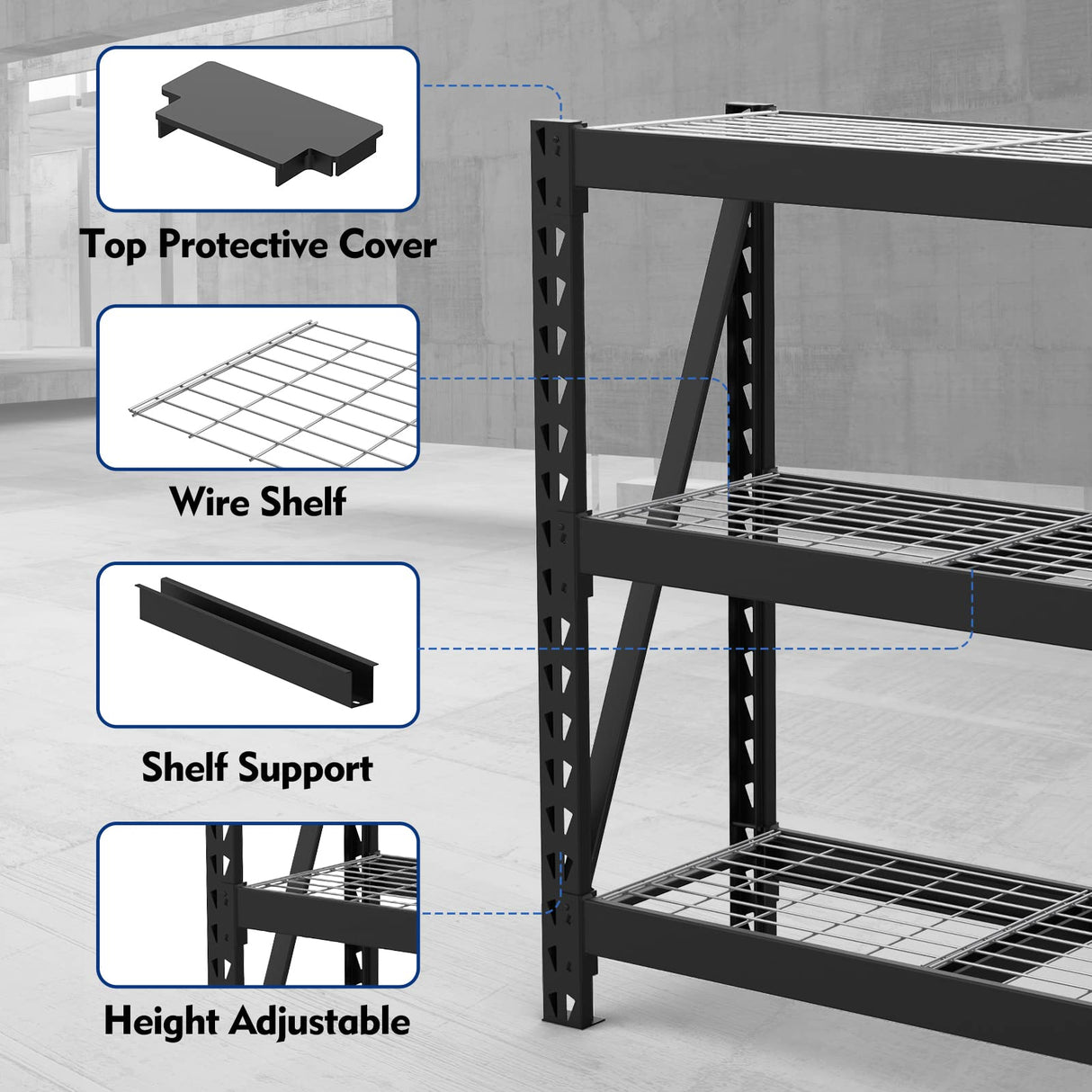 WORKPRO 3-Tier Garage Shelving Unit, Heavy Duty 5400 LBS Load Capacity, Metal Storage Rack, 50”W x 18”D x 47”H Height Adjustable, Industrial Shelving WORKPRO