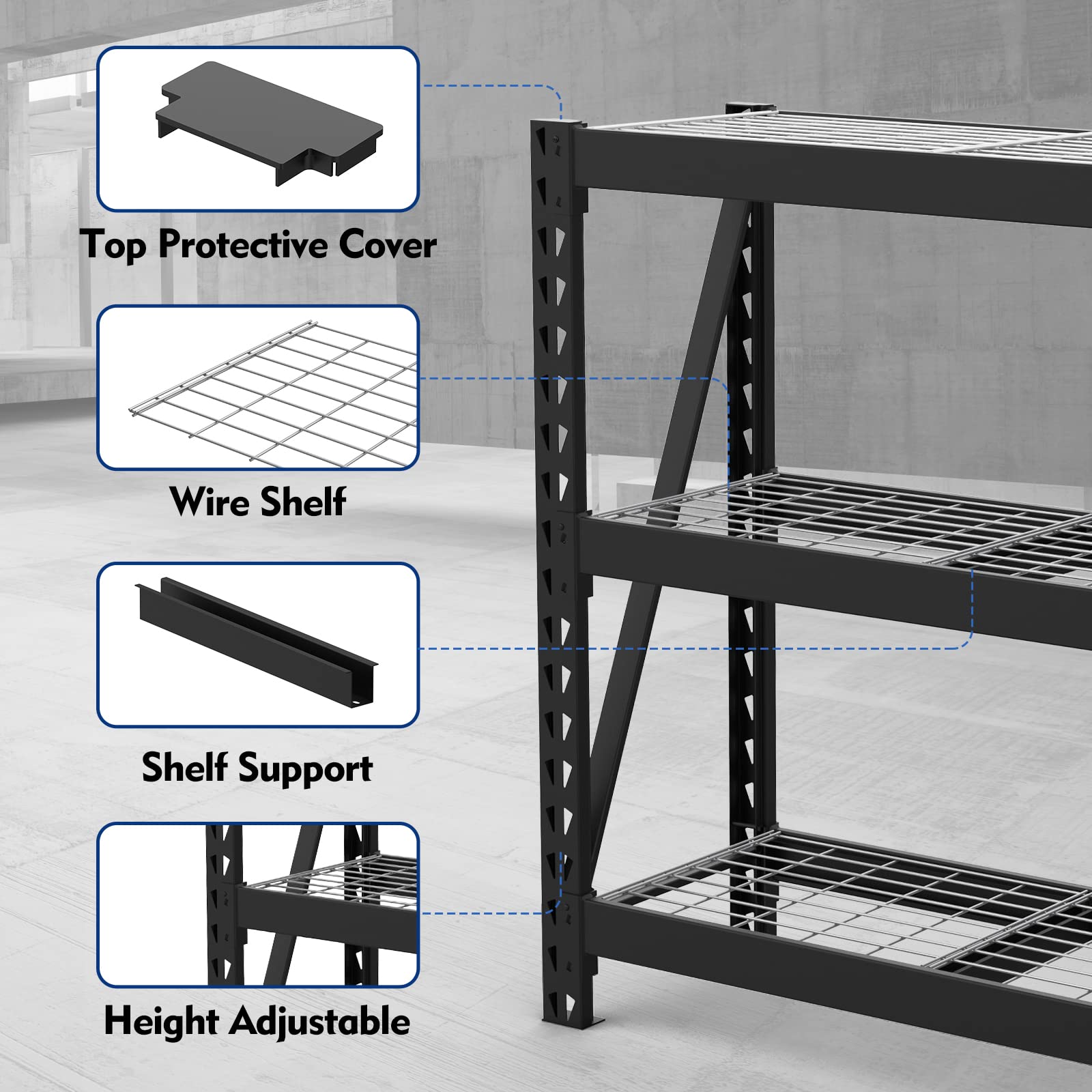 WORKPRO 3-Tier Garage Shelving Unit, Heavy Duty 5400 LBS Load Capacity, Metal Storage Rack, 50”W x 18”D x 47”H Height Adjustable, Industrial Shelving - WoodArtSupply