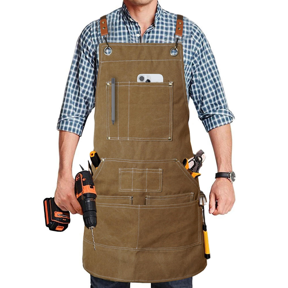 Yxiang Woodworking Apron for Men,Work Apron with 11 Tool Pockets Heavy Duty Waxed Canvas Workshop Tool Aprons Yxiang