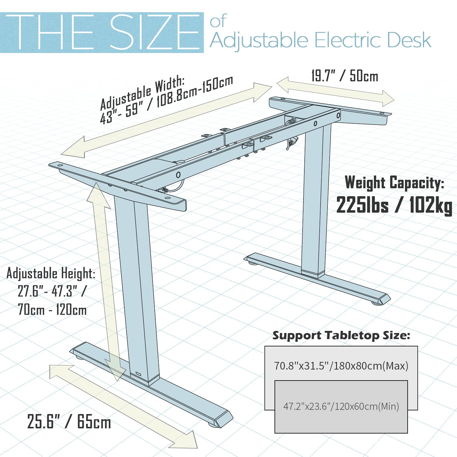 TOPSKY Dual Motor Electric Adjustable Standing Computer Desk for Home and Office (Black Frame only) TOPSKY