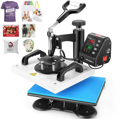 Whubefy Heat Press, 12x10 in 650W Powerful & Portable Swing Away Digital Tshirt Press Machine, Clamshell Sublimation Transfer Printer for T-Shirts