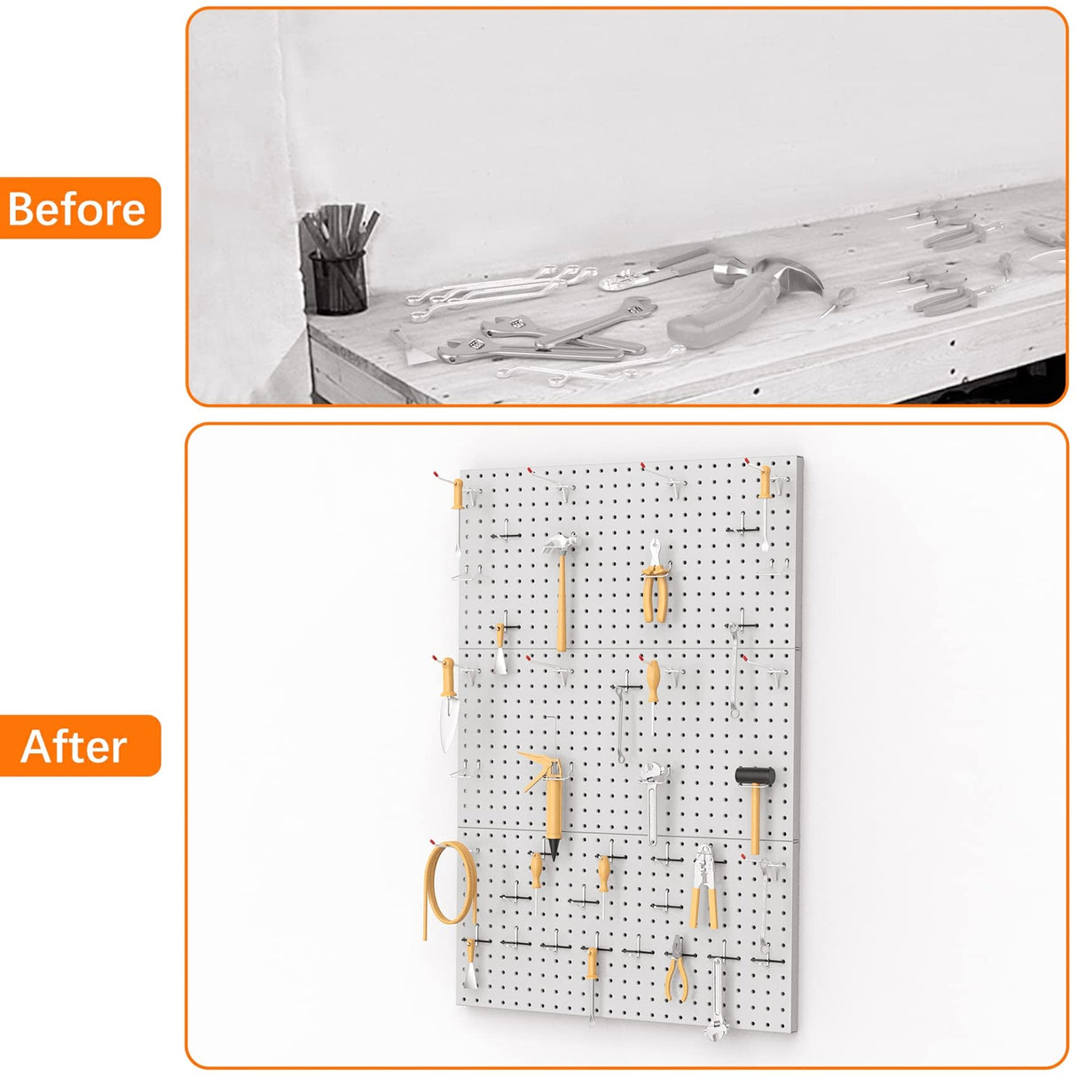 TORACK 3Pcs Metal Pegboard Panels for Wall Garage Utility Tools Pegboard Storage System for Workbench, Shop, Shed Modular Peg Board Organizer Board TORACK