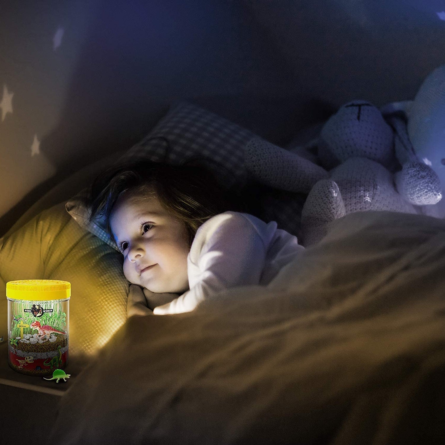 Dino World Terrarium Kit for Kids - LED Light in Lid - Dinosaur Toys for Boys & Girls Age 3, 4, 5, 6, 7, 8+ Year Old Boy and Girl Gifts - Dinosaur Dan&Darci