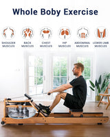 TOPIOM Water Rowing Machine with TM-3 Performance Monitor, 400 lbs Max Load, Oak Wood Rower Machine TOPIOM