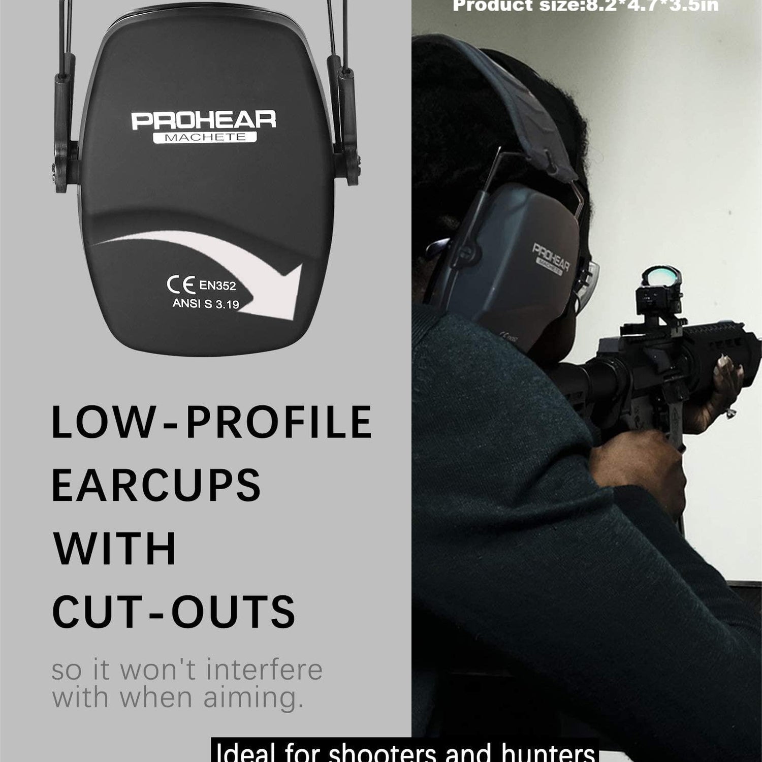 PROHEAR 016 Ear Protection Safety Earmuffs for Shooting, NRR 26dB Noise Reduction Slim Passive Hearing Protector with Low-Profile Earcups, Compact PROHEAR