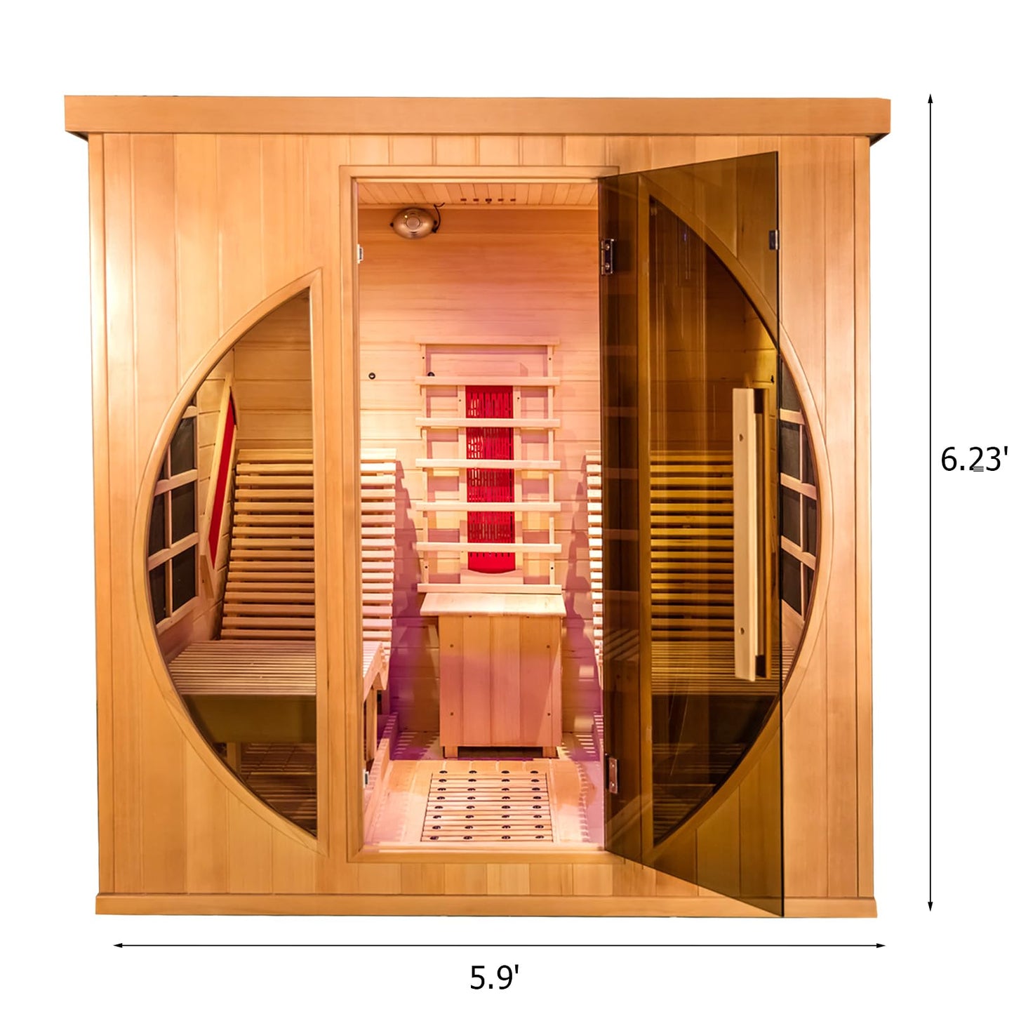 Smartmak Far Infrared Two Person Luxurious Wood Sauna, Canadian Hemlock Home Wooden Sauna Spa Room with Recliner, 3400W Indoor Sauna Detox Therapy