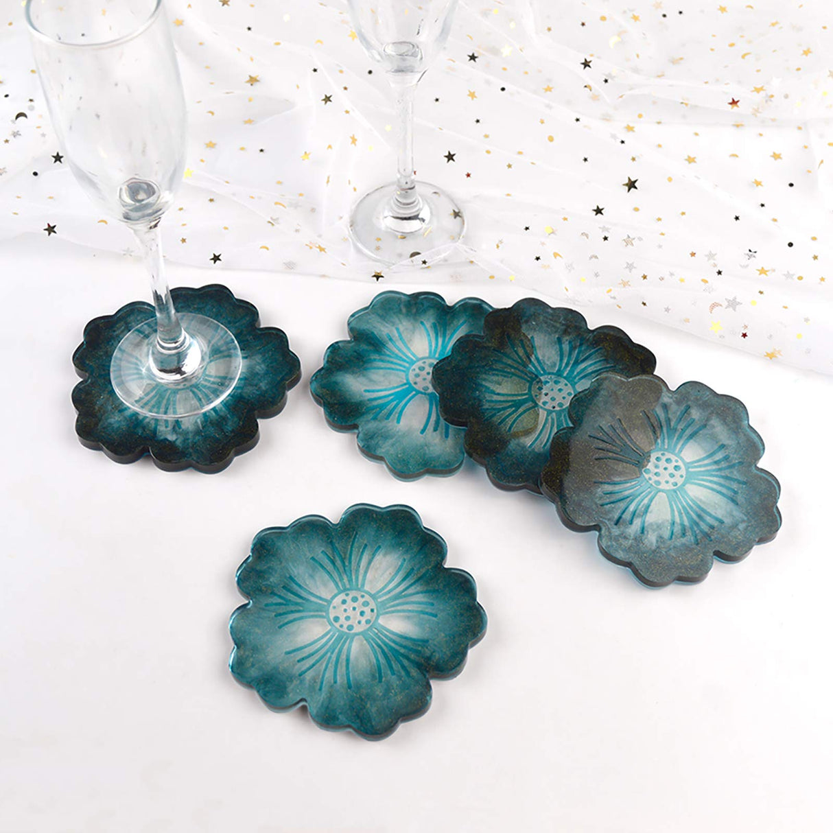 Panamalar Silicone Resin Molds, 1PCS Large Resin Tray Mold and 5PCS Coaster Molds for Resin Casting, Flower Shape Epoxy Resin Casting Molds for DIY, PANAMALAR