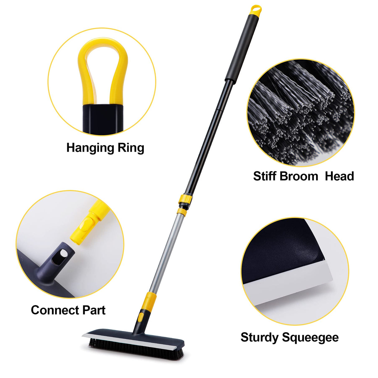 Yocada Floor Scrub Brush 55.9" Telescopic Handle 2 in 1 Scrape Brush Stiff Bristle Shower Scrubber for Cleaning Patio Bathroom Garage Kitchen Wall Yocada