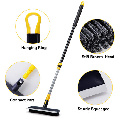 Yocada Floor Scrub Brush 55.9" Telescopic Handle 2 in 1 Scrape Brush Stiff Bristle Shower Scrubber for Cleaning Patio Bathroom Garage Kitchen Wall - WoodArtSupply