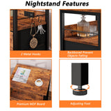 Furologee Nightstand Set of 2, Rustic Brown, with Charging Station and USB Ports, Side Tables with 2 Fabric Drawers, Bedside Tables with Storage Furologee