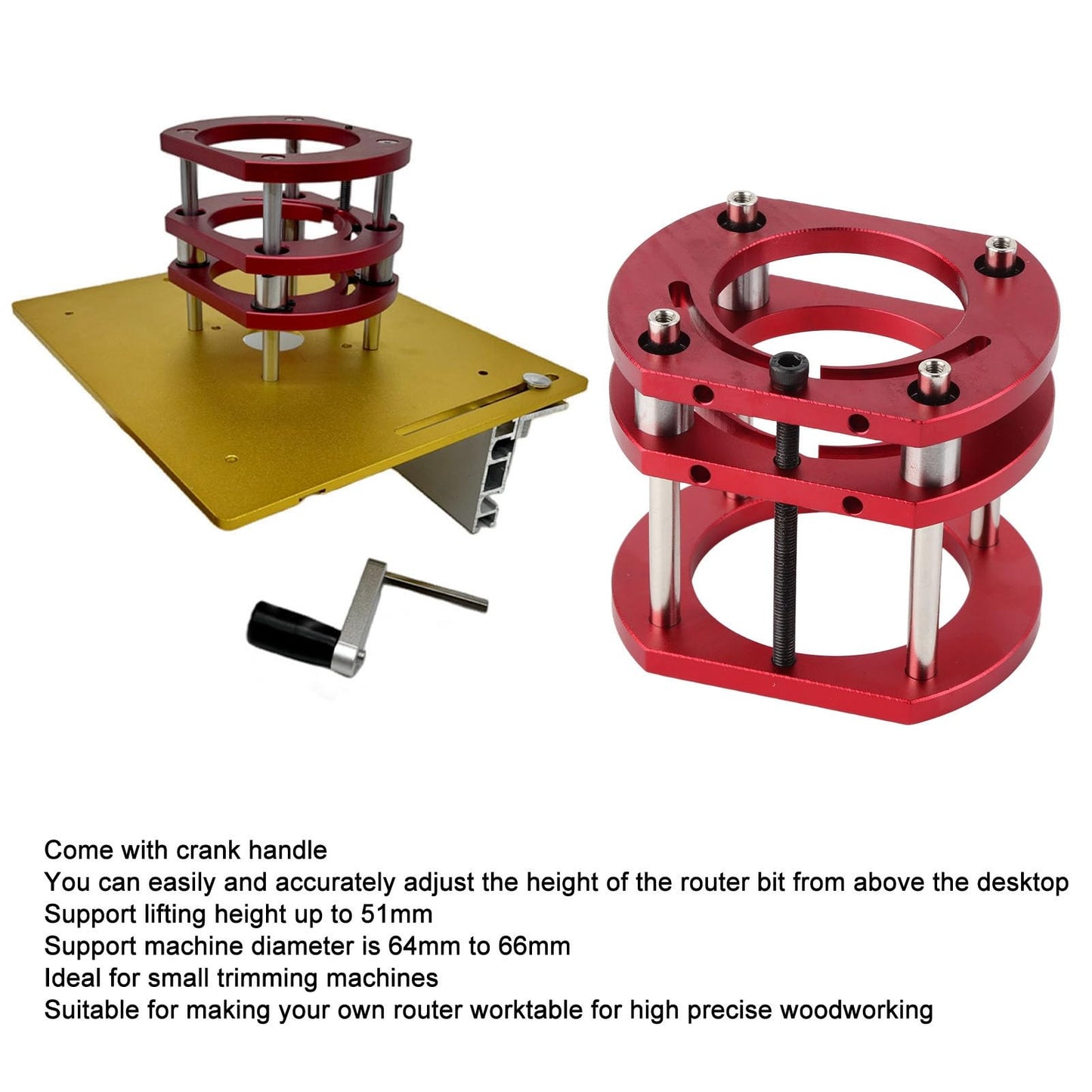 Router Lift for 64-66mm Diameter Motors, Woodworking Router Table Insert Plate Lift Base, Router Lift System Lift 51mm Woodworking Engraving DIY